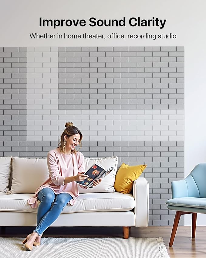 Soundproof Wall Panels Self-adhesive, 18 Pack Acoustic Panels Sound Absorbing Panel High Density Brick Wall Panel for Walls, Office,Reccording Studio, Ceiling 12" X 12" X 0.4" Gray