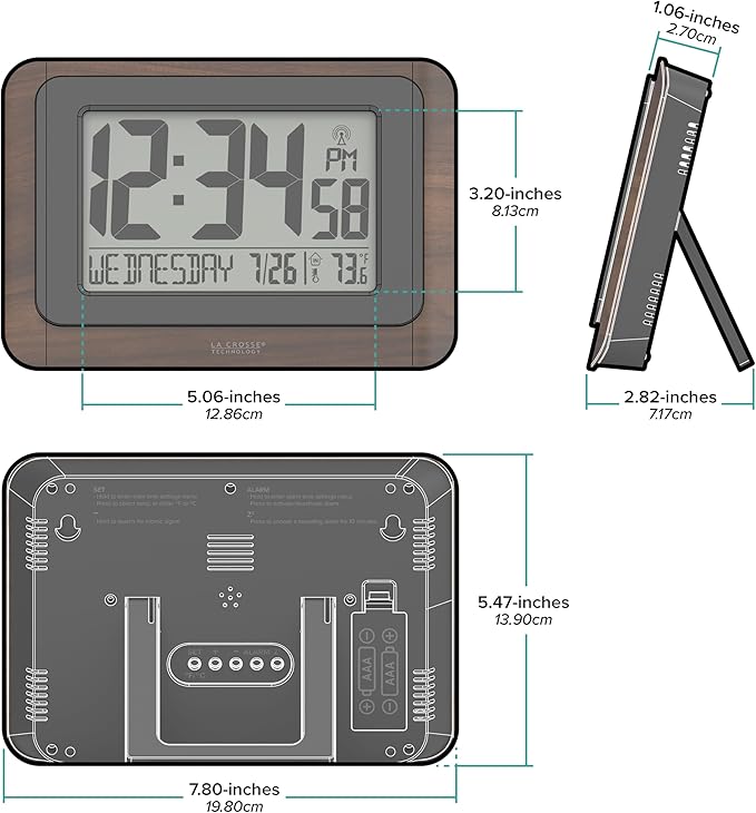 La Crosse Technology 513-17907-INT Digital Atomic Clock with Temperature - Walnut/Black