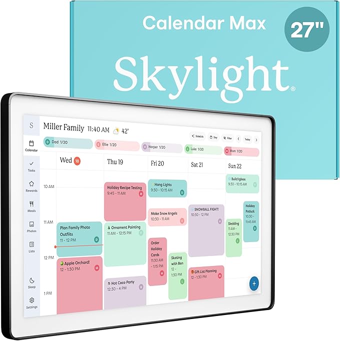 Skylight Calendar Max: 27-Inch Smart Digital Calendar & Chore Chart, Family Organizer with Interactive Touchscreen Display – Wall Mountable in Portrait or Landscape, Charcoal Shadowbox Frame