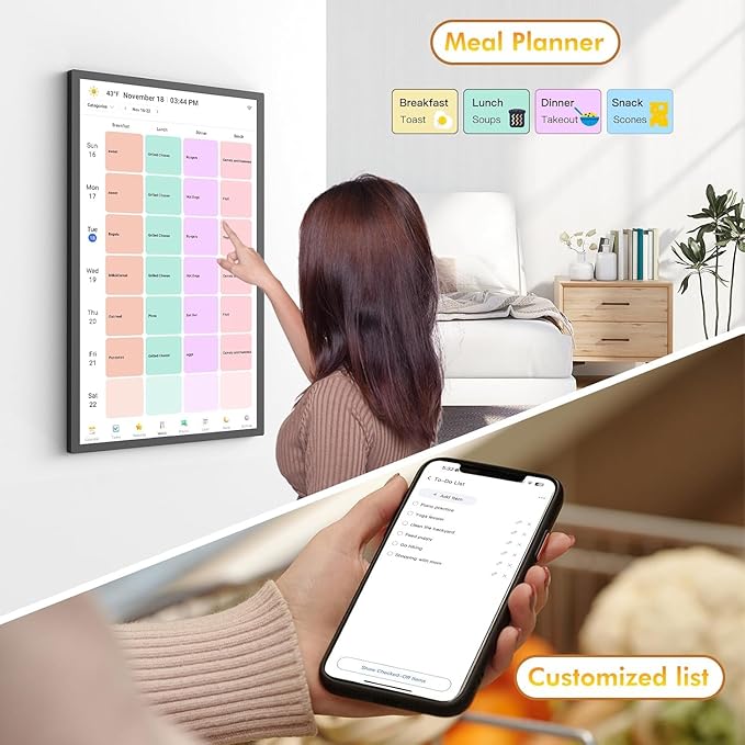 24" Digital Calendar Chore-Chart for-Family-Schedule - Interactive Touchscreen Display Electronic Calendar, Star Reward, Sync Google iCloud Outlook Calendar Via App, Wall Mount, Gift for Mother Father