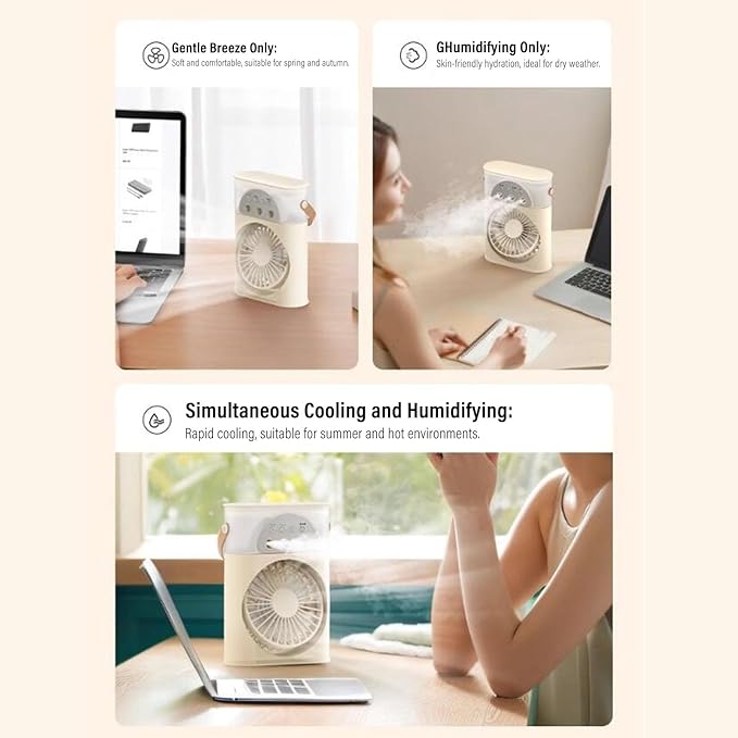 RiToEasysports Portable Air Conditioners, Evaporative Cooler Personal Air Cooler with 3 Speeds 4000mAh Battery Timer USB C Charging for Home Office Travel