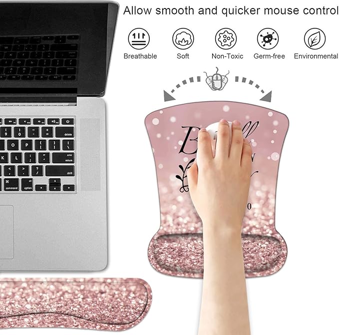 Keyboard Wrist Rest and Mouse Pad Wrist Support Set with Coasters, Non-Slip PU Base Ergonomic Gaming Mousepad for Home Office Working Studying Easy Typing & Pain Relief, Bible Verses Psalm 46:10
