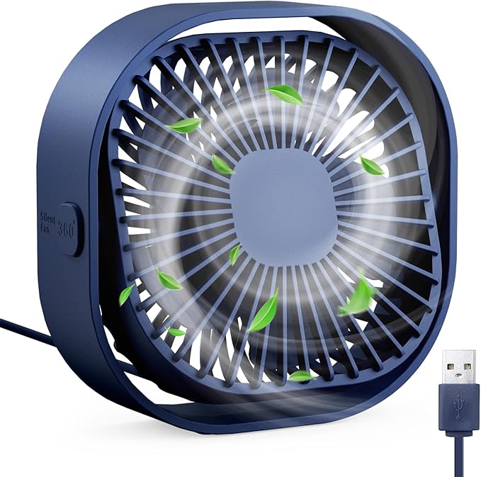 RJVW 4 Inch Small USB Desk Fan, 3-Speed Portable & 360°Rotatable Mini Cooling Fan, USB-Powered Desktop Fan for Home Office Bedroom Dorm Indoor Outdoor Summer Gift