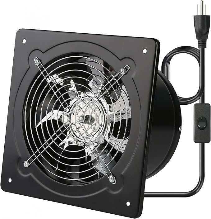 Aydomer 8 Inch Exhaust Fan Metal Ventilation Fan With Switch Window And Wall Mounted Extractor Warehouse Fan With Check Valve For Kitchen, Attic, Garage(Black)