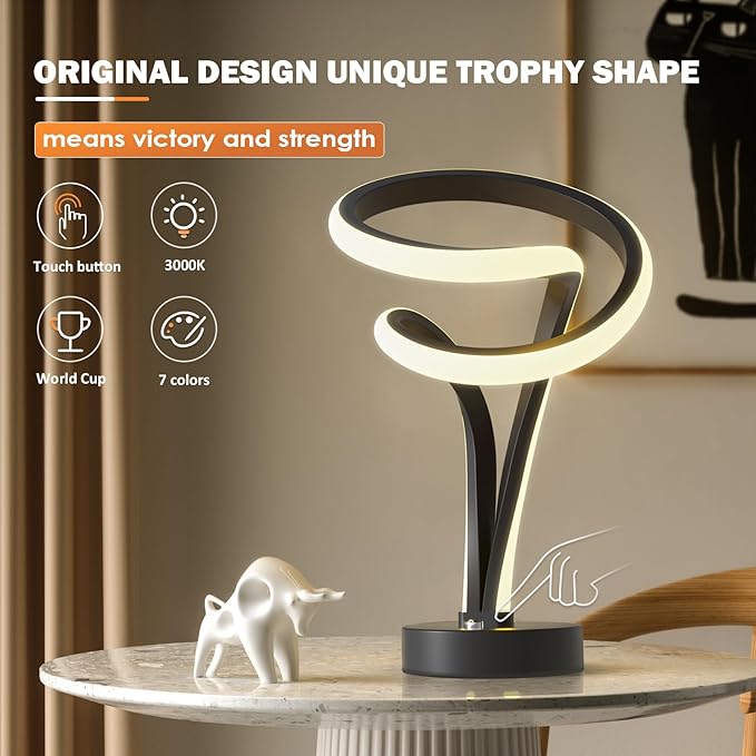 airnasa Modern Spiral RGB Table Lamp, Unique, 7 Colors 10 Light Modes LED, Touch Dimmable Cool Nightstand Lamps for Living Room Bedroom Office, Ideal Gift (Black)