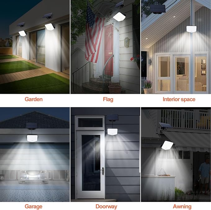 JumJam 153 LED Solar Wall Lights, 180° Beam Angle Security Lights Outdoor with Remote, Motion Sensor Lights with 3 Modes, Waterproof Flood Lights for Porch, Patio,Yard,Garage, 4 Pack