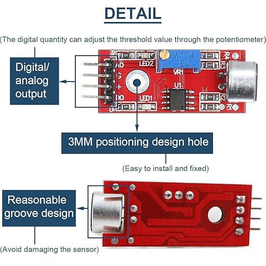 DAOKAI 5PCS High Sensitivity Microphone Sensor Module Two Channels Sound Detection Control Switch Module PIC AVR(Red) DC5V for Arduino, with Dupont Wire