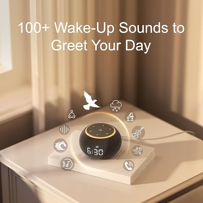 Hotmoon Alarm Clock with Sound Machine for Sleep, Luna Pro Dual-Stage Alarm, 507 Non Looping Sounds, Smart Night Light & Timer, Pink Green Brown White Noise Machine for Sleeping Adult Office Plug in