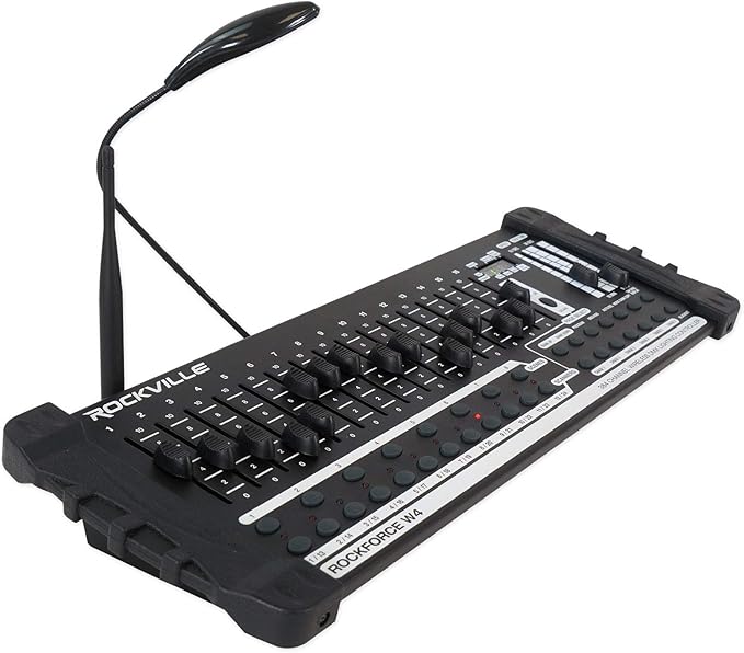 Rockville ROCKFORCE W4 384 Channel Wireless DMX Lighting Controller, MIDI Control, Built-in 2.4GHz Transmitter, Music Triggering, Wide Voltage Input, for DJs and Stage Lighting
