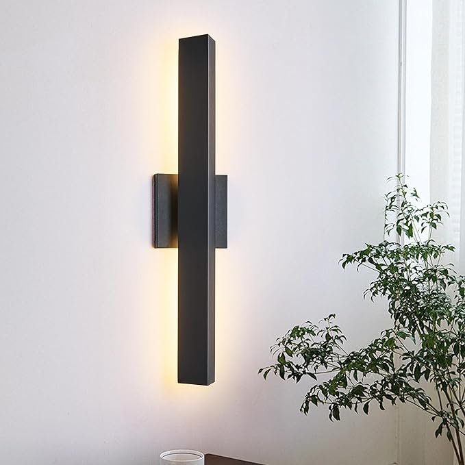 Tarentlight Modern Minimalist 20W LED Outdoor Wall Light, IP65 Waterproof, 1700 Lumens Warm White, Black Textured Aluminum & Frosted Glass, Wall-Mounted Porch Lights for Garage, Patio, Entryway
