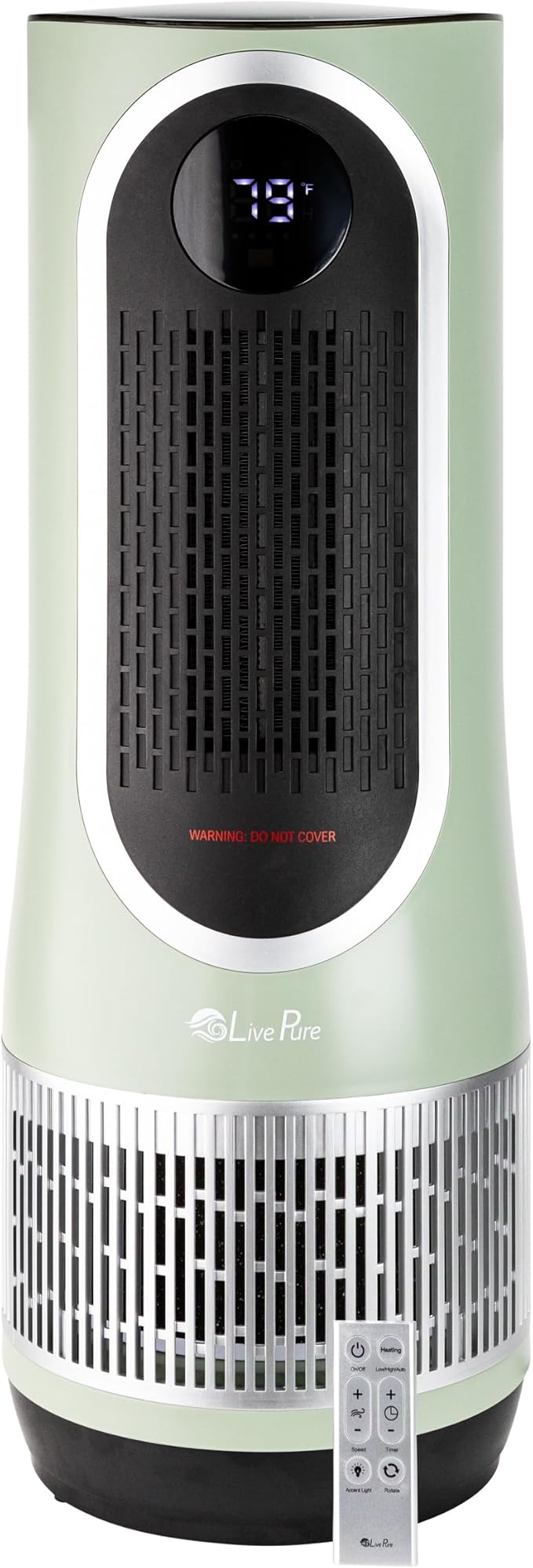LivePure 3-in-1 LP520 Clean Heat Air Purifier & Electric Heater – Oscillating Portable Heater with 2 Heat Modes and Air Filtration – Heater for Indoor Use in Bedrooms, Home Office & Apartments, Sage