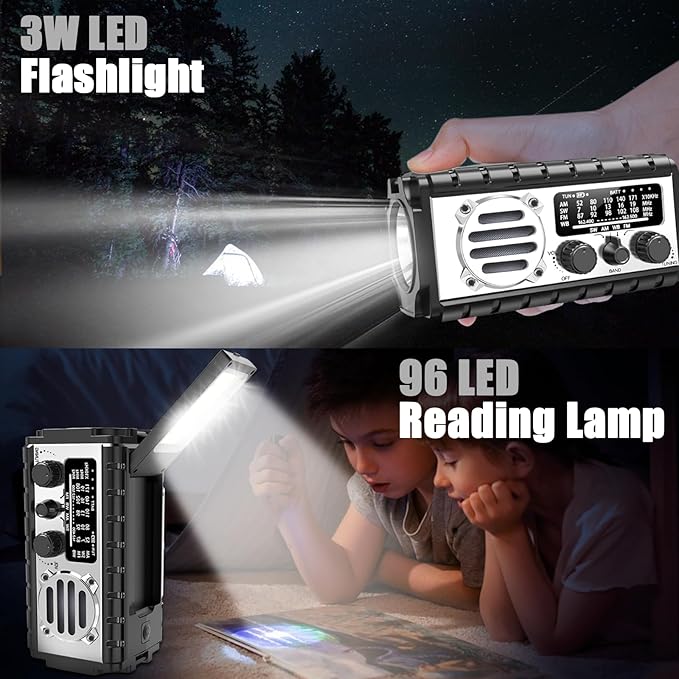 QAUYYW Emergency Radio, 20000mAh/74000mWh Weather Radio, Solar Hand Crank Radio with AM/FM/NOAA/SW Weather,Flashlight & Reading Lamp, SOS Alarm, Phone Charger for Indoor Outdoor Emergency