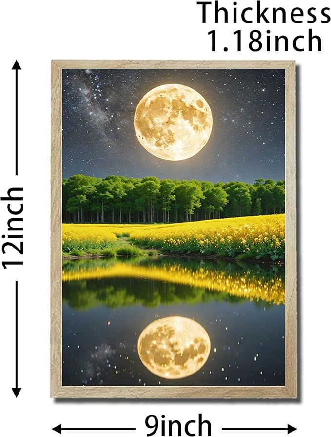 URVIP LED Glowing Photo Frame, 3D Starry-Sky Blue Moon Wall Art, 9x12 Inches Dimmable Light Up Light Painting for Bedroom, Unique Aesthetic Decor, Great Birthday Gift for Women Men