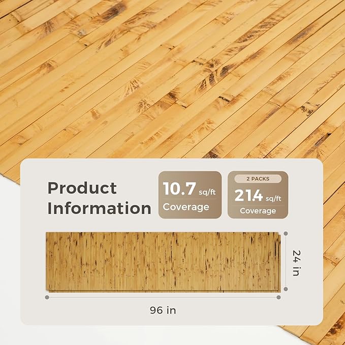 OUZUGIE 2 Pack 96x24 Inch Natural Bamboo Wall Panel – Yellow Burned Pole Wrap Paneling for Walls, Ceilings, Cabinets, Furniture – Ideal for Bedroom, Living Room & Office DIY Decor