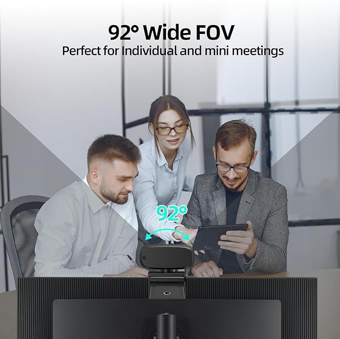 SynthMeet 4K Webcam for PC, 1080P@60FPS, 4K Camera with Noise-reducing Microphone, 92°FOV, 8MP USB Webcam Plug and Play, Privacy Cover, Works Perfect for Meeting Platform Zoom/Teams/Skype/Google Meet