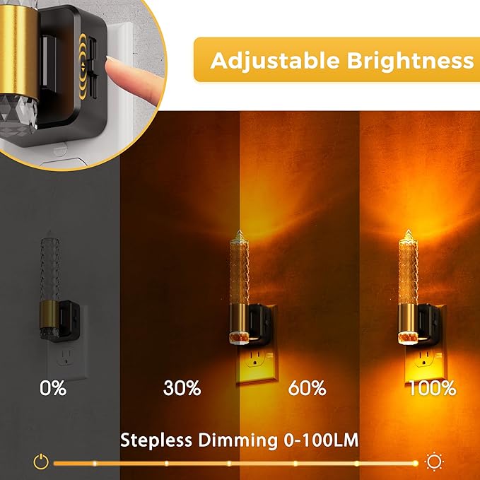 L LOHAS LED Night Light, Amber Candle Night Lights Plug into Wall,2 Pack 0-100 LM Dimmable Nightlight, Plug in Acrylic Diamond Night Light with Dusk to Dawn Sensor, for Bathroom Hallway