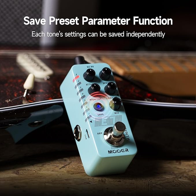 MOOER E7 Polyphonic Guitar Synth Pedal Electronic Synthesizer, 7 Guitar Synthesizer Tones with Individual Arpeggiator And 7 Preset Slots, High/Low Frequency Cut, Attack, Speed Function