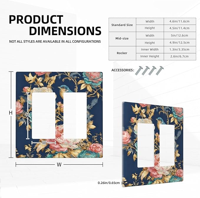 Bvtewkhz Floral Birds Morris 2 Gang Double Rocker Decorative Outlet Covers Light Switch Plate Electrical Receptacle Switchplate For Bathroom Kitchen Bedroom