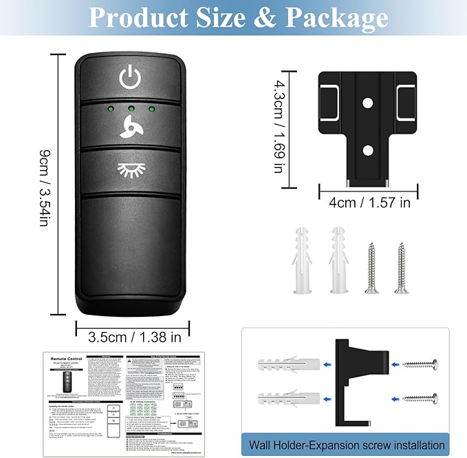 3 Speeds Ceiling Fan Remote Control for Hampton Bay, Works with Home Decorators Collection Hampton Bay, Replcement for TX028C-S, TX028C-L, Light Dimmer, 5 DIP Switches & Learn (Remote ONLY)