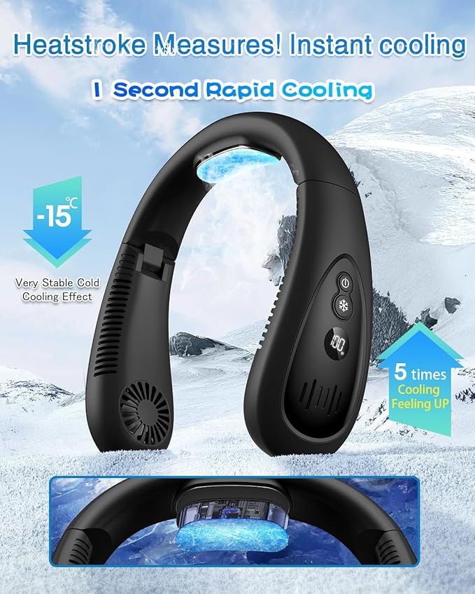 GAITIR Neck Air Conditioner, Portable Neck Fan with Cooling Plate 360°Cooling Airflow, 5000mah Rechargeable USB Fan Hands Free Bladeless Wearable Foldable Mini Fan for Men Women Home Office Outdoor