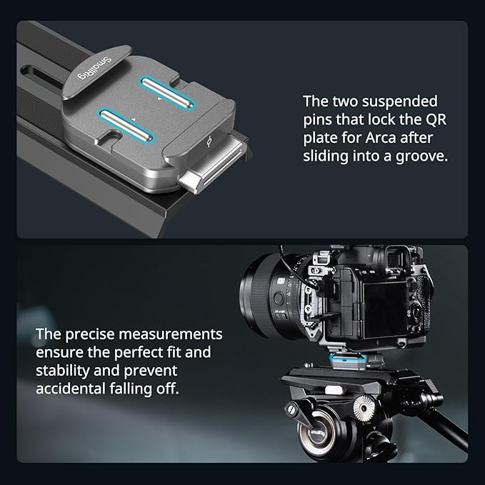 SmallRig HawkLock H38 Quick Release Mount Plate for Arca-Swiss, QR-Slide Camera Mount Plate for Arca with Two 1/4"-20 Screw, Silicone Pad and 1/4"-20 Threaded Hole for Manfrotto Plate or Tripod - 4486