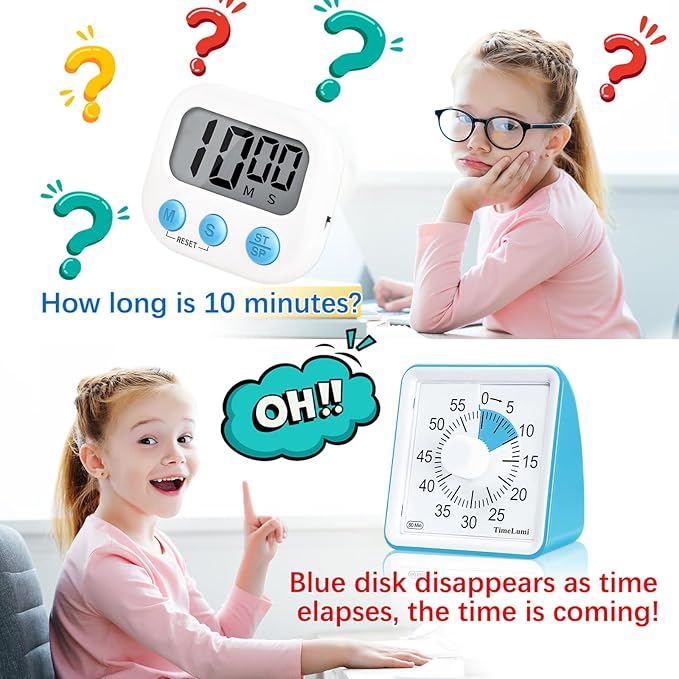 TimeLumi 60-Minute Visual Timer for Kids, Time Management Tool Study Classroom Timer, Home Edition Silent Countdown Timer for Toddler, Teachers and Adults (Blue)