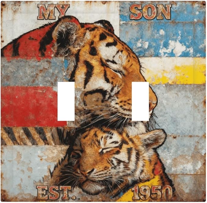 Bvtewkhz Tiger Vintage 2 Gang Double Toggle Decorative Outlet Covers Light Switch Plate Electrical Receptacle Switchplate For Bathroom Kitchen Bedroom