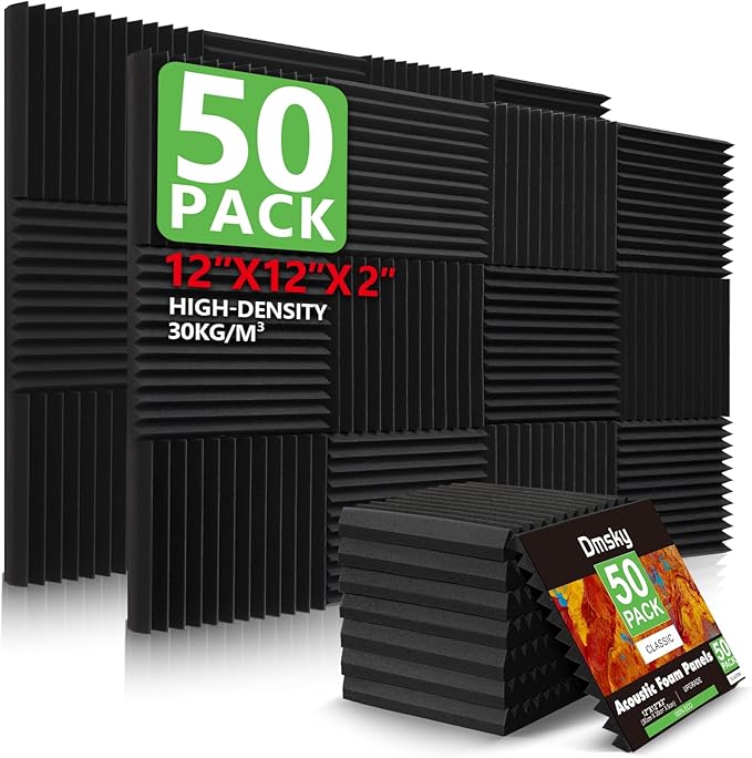 50 Pack Acoustic Foam Panels,2"X 12" X 12"Sound Proof Foam PanelsHigh Density Sound Absorbing Panels,Soundproof Wedges Panels for Studio Recording & Office & Home