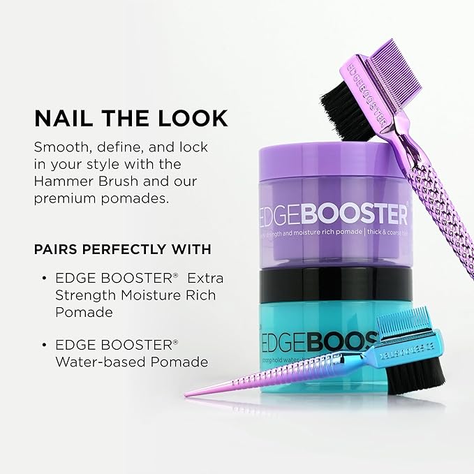 Style Factor EDGE BOOSTER® Hammer Brush Rat Tail– Double-Sided Edge Control Brush & Comb with Boar Bristles – For Edges, Slick Backs, Baby Hair Styling, and Taming Flyaways