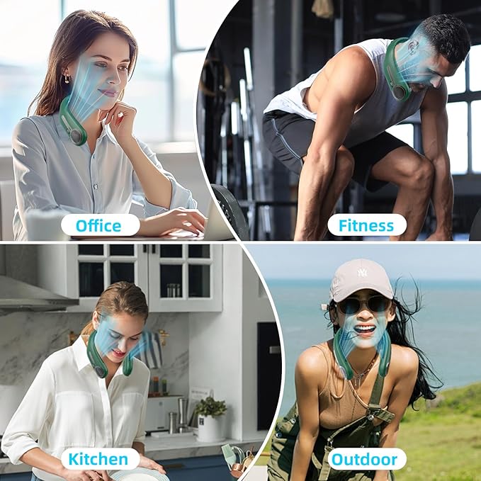 Kinhowly Portable Neck Fan,Hands Free Personal Wearable Bladeless Fan,6000mAh USB Rechargeable,360° Cooling,LED Display,4-Speeds,Birthday Gifts for Men Women Dad Mom,Valentines Day Gifts (Dark green)