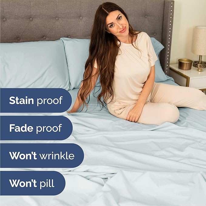 Cal King Size 4 Piece Sheet Set - Comfy Breathable & Cooling Bed Sheets Set - Hotel Luxury Bedding for Women, Men, Kids, Teens, Boys & Girls - Deep Pockets, Soft, Wrinkle Free - Oeko-Tex - Ice Blue