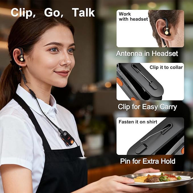 2 Pack Mini Walkie Talkies, Waterproof Small Walkie Talkies Two Way Radio with Earpieces for Outdoor, Restaurants, Hiking, Baseball, Hospital, Tourism, Adults