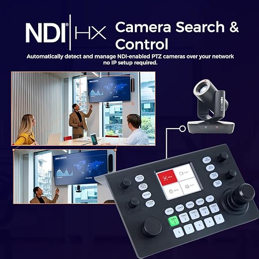 RGBlink NDI PTZ Camera Controller, PoE Powered, 3D Joystick Control,3.5 LCD Preview, Multi-Protocol Support, for Church Worship, Webinars & Live Streaming (RGBBKT)