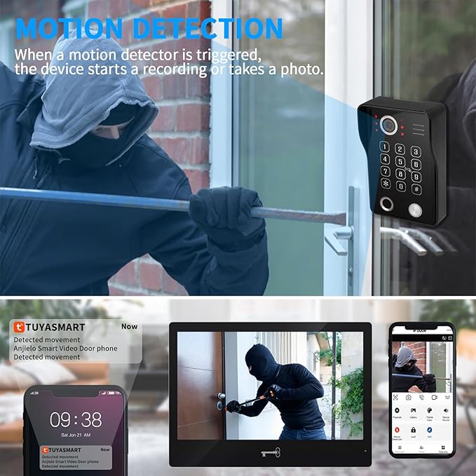 Wired Video Apartment Intercom System,Door Phone Kit,10 Inch Touch Monitor with 1080P HD Doorbell Camera,Supporting Motion Detecting 5 in 1 RFID Card Unlcking for Home Villa (2 Doorbell + 2 Monitor)