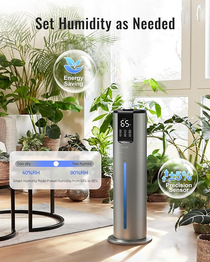 Lacidoll 8L Humidifiers for bedroom, Humidifiers large room up to 500 sq ft, Easy to Clean Humidifier with Washable Parts, Ultrasonic Cool Mist Humidifier for Home Plants Baby Nursery Office, Grey