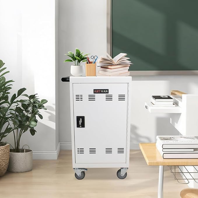 32-Bay Mobile Charging Cart with Keyed Lock, Steel Laptop & Tablet Charging Cabinet with Cable Management, Rolling Power Station for Classroom, Office, School, Library