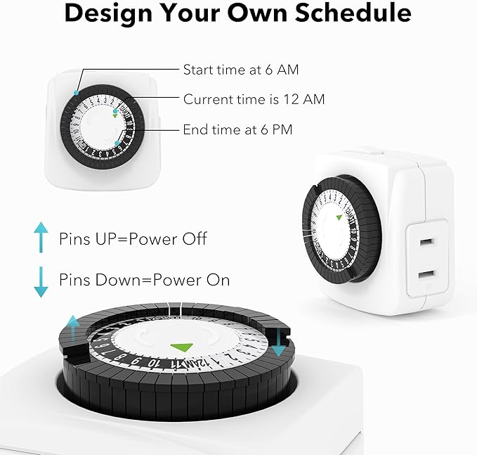 BN-LINK Indoor Timers Plug Mechanical 2 Prong 24-Hour Mini Lamp Timers 2 Pack, for Electrical Outlets, Fish Tank, Fans, LED Lights