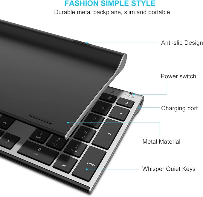 Wireless Keyboard and Mouse, Vssoplor Rechargeable Quiet Full-Size Keyboard and Mouse Combo Set Ultra Slim Design for Laptop, PC, Notebook, Desktop-Dark Gray