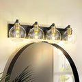 METWET Bathroom Light Fixtures, 4-Light Black and Gold Bathroom Vanity Light, 26 Inch Modern Wall Sconces with Globe Clear Glass Shade, Vanity Lighting Fixtures Over Mirror, VL195-KG-4