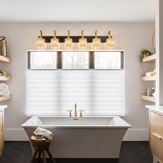 FDPBY Crystal Vanity Lights 6-Light Black Gold Bathroom Vanity Lights Modern Crystal Bathroom Light Fixtures Over Mirror 51.18" Long Vanity Light for Bathroom