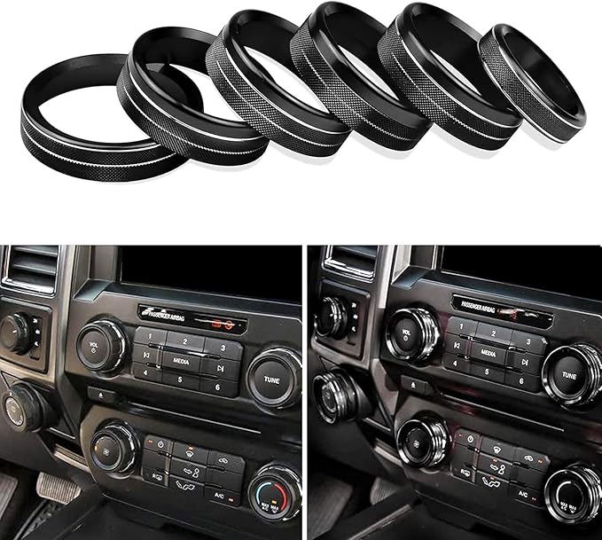 Knob Cover for F150 AC Climate Control Switch/Trailer/4WD/VOL/Tune Button Interior Center Console Trim Accessories Compatible with Ford F150 XLT 2016 2017 2018 2019 (Black 6 Pcs)