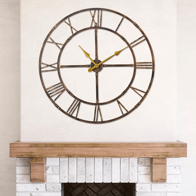 Ohweog Large Wall Clock for Living Room Decor – 40 Inch Silent Non-Ticking Modern Farmhouse Wall Clock, Oversized Decorative Metal Roman Numeral Clock, Bronze