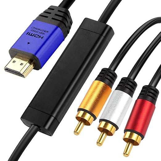 HDMI to RCA 10FT Cable with IC, HDMI Male to 3-RCA BL AV Cable Video Audio Component Converter Adapter 1080P Cable for TV HDTV DVD