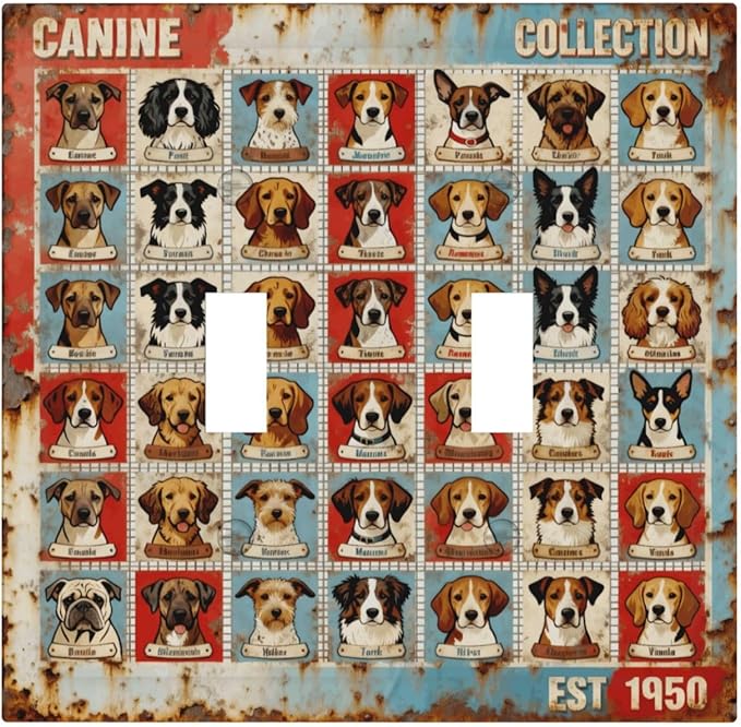 Bvtewkhz Dogs Funny Puppy Pets Vintage 2 Gang Double Toggle Decorative Outlet Covers Light Switch Plate Electrical Receptacle Switchplate For Bathroom Kitchen Bedroom