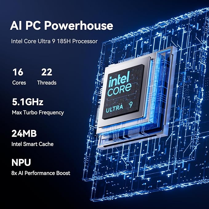 GEEKOM GT1 Mega AI Mini PC with 14th Gen Intel Ultra 9 185H, 16GB DDR5(Up to 96GB), 1TB NVMe SSD, Mini Desktop Computer Windows 11 Pro, Intel Arc GPU/Dual 2.5G LAN/WiFi 7/BT 5.4/USB4/3-Year Warranty