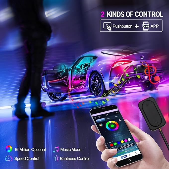 New Version Dreamcolor Acrylic Car Interior Lights 10 in 1 RGB LED Strip Lights APP Control Zoned Control System 252 Color Modes DIY Fiber Optic Ambient Lighting Kits Music Car Neon Lights