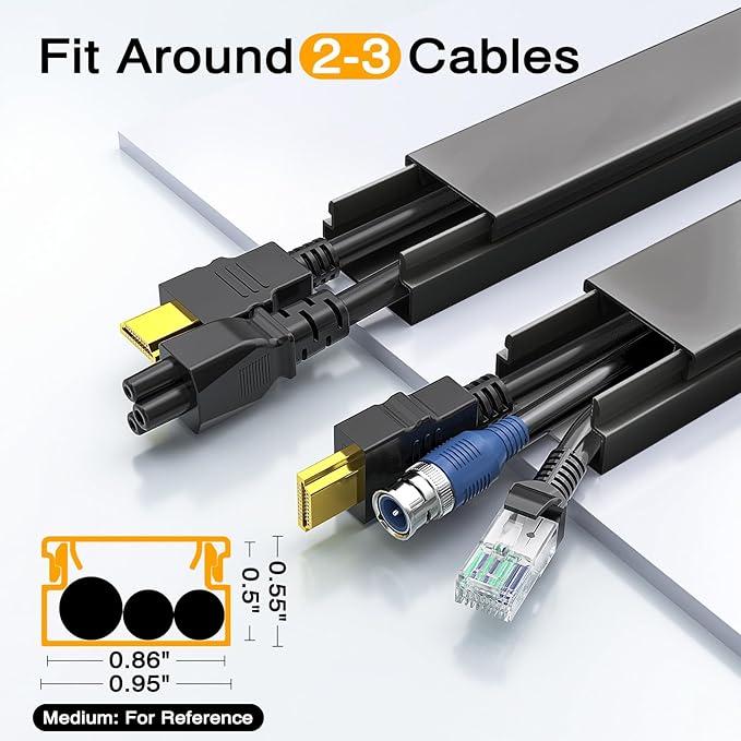 Cable Hider, 157in Delamu Cord Hider Wall for Wall Mounted TV, Wire Hider Kit, Paintable Cable Concealer Raceway Management for Home & Office, 10XL15.7 W0.95 H0.55in, Black