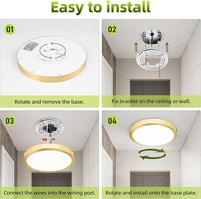 hykolity 9 Inch Selectable CCT LED Round Flat Panel Light, 18W 1800LM 3000K/4000K/5000K, Edge-Lit Flush Mount Ceiling Light Fixture for Kitchen, Bedroom, Laundry and Closet Room, Gold