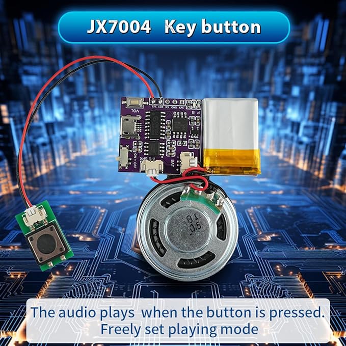 Voice Module,MP3 Music Sound Chips, 16MB Sound Module for Crafts, Christmas, New Year Greeting Cards, Box with Speaker Lithium Battery Powered and USB Cable. (JR-JX7004-Push Button - 2P)