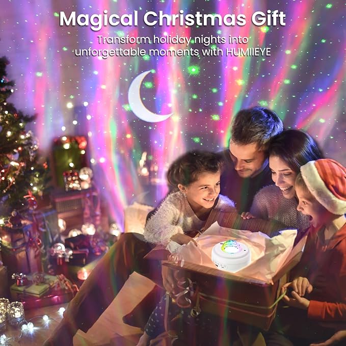 HUMIIEYE Galaxy Projector with Bluetooth Speaker, Night Light Star Projector for Bedroom, 8 Modes Northern Lights Aurora Projector with Moon, Mood Ambient Lighting for Kids Adults Room, Cord Powered